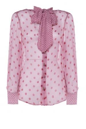Pussy Bow Polka Dot Silk Chiffon Blouse
