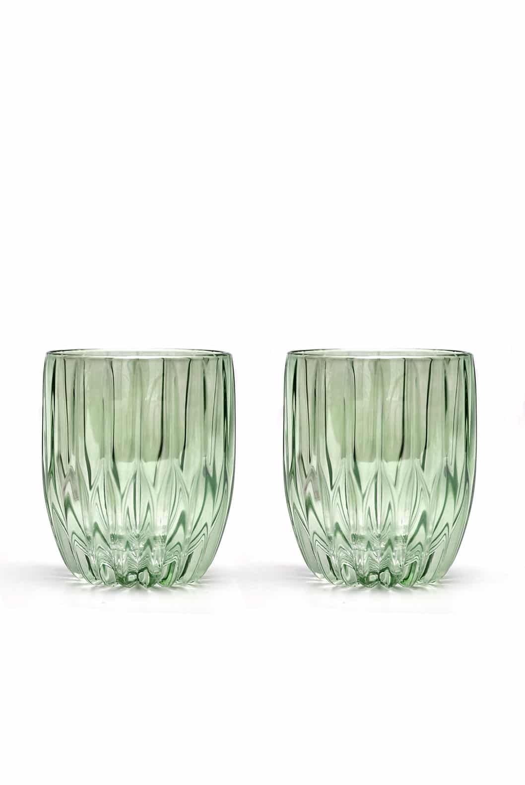 Ensemble de 2 petits verres en verre bullé verts