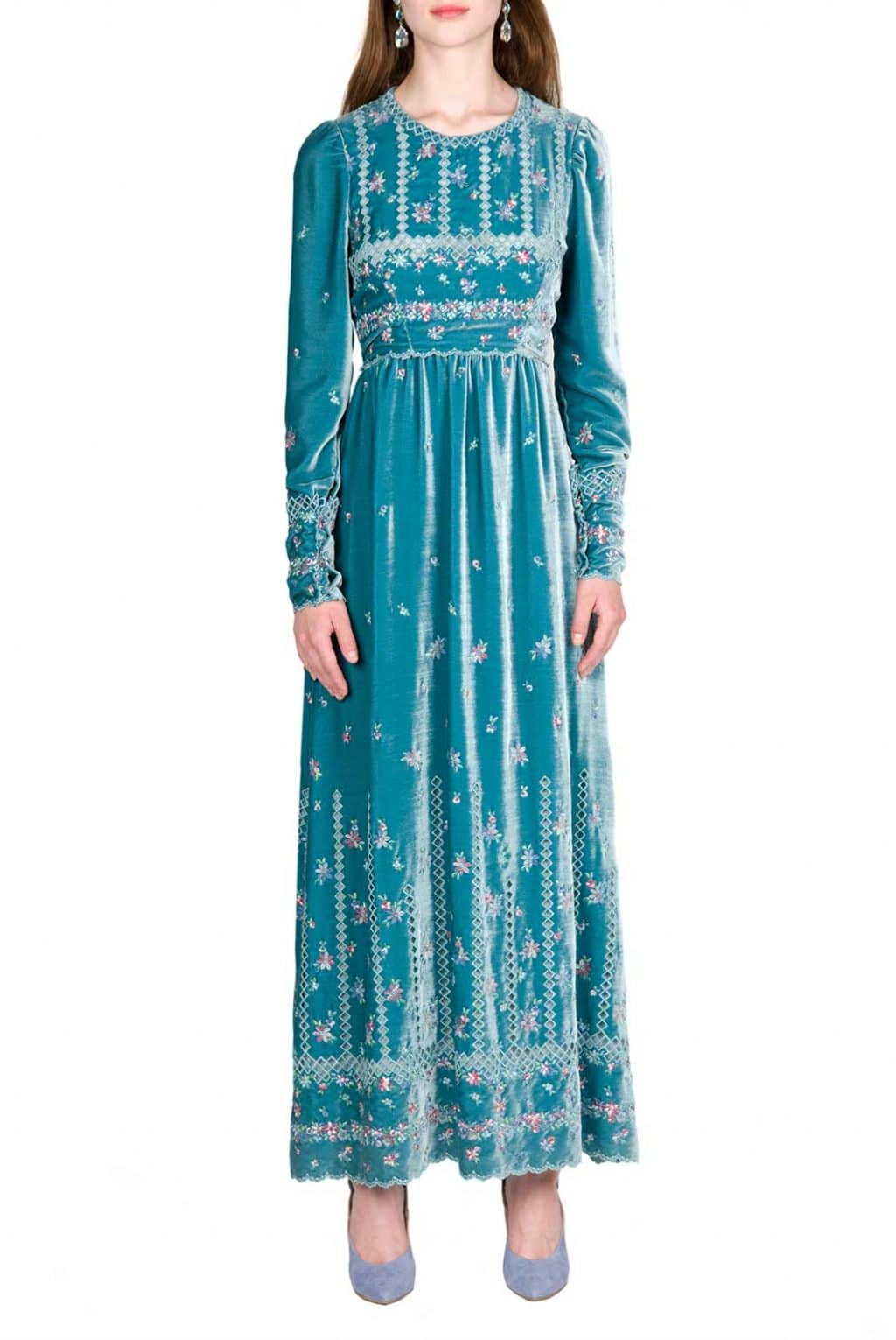 Luisa Beccaria | Floral Embroidered Velvet Maxi Dress