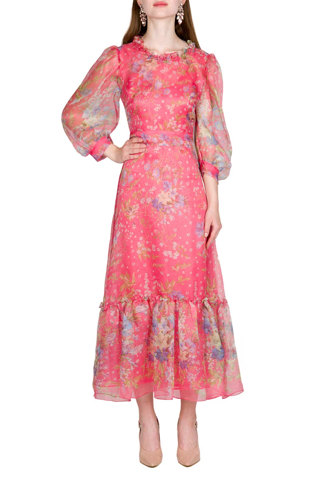 Floral Print Silk Organza Dress