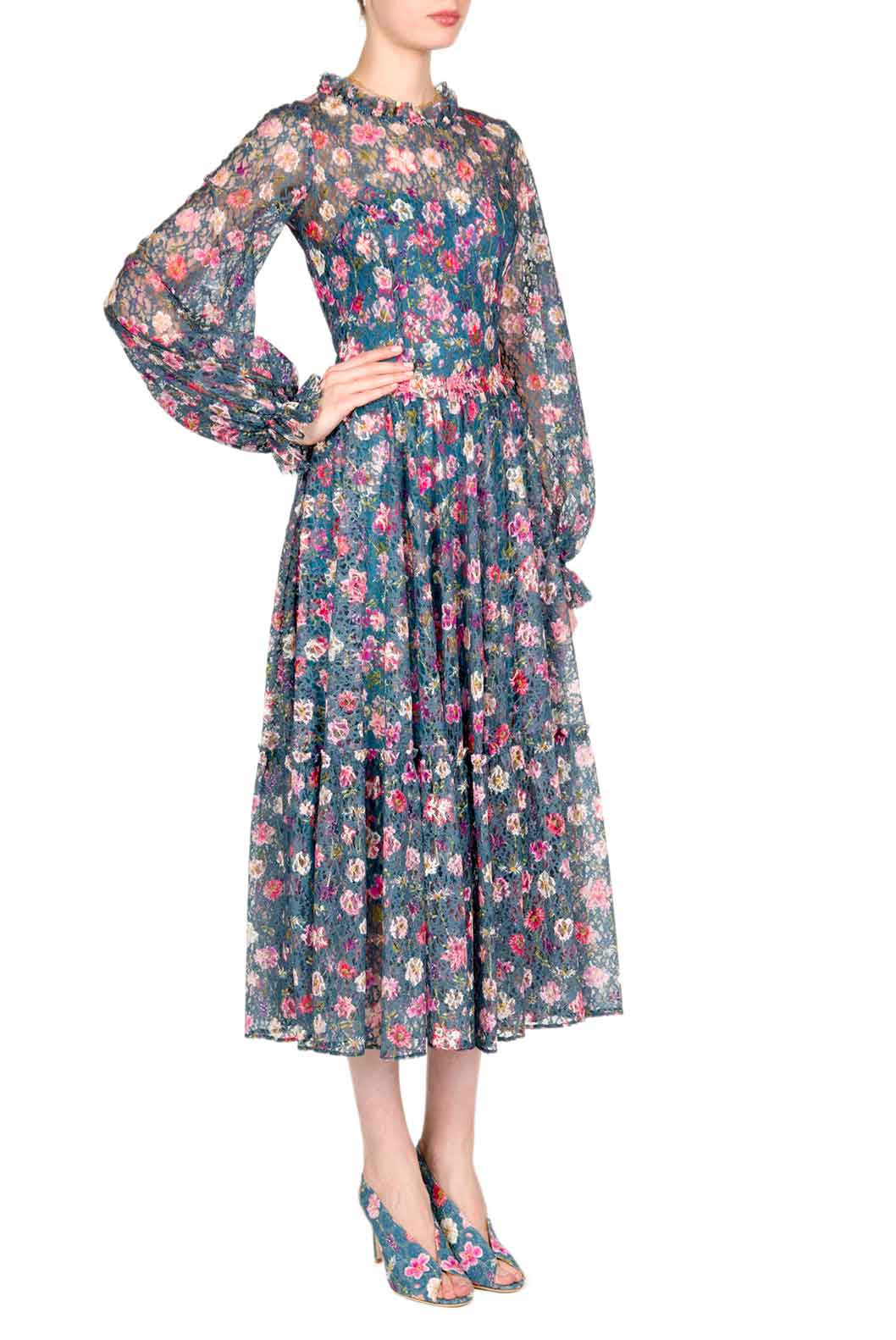 Luisa Beccaria  Floral Printed Lace Midi Dress