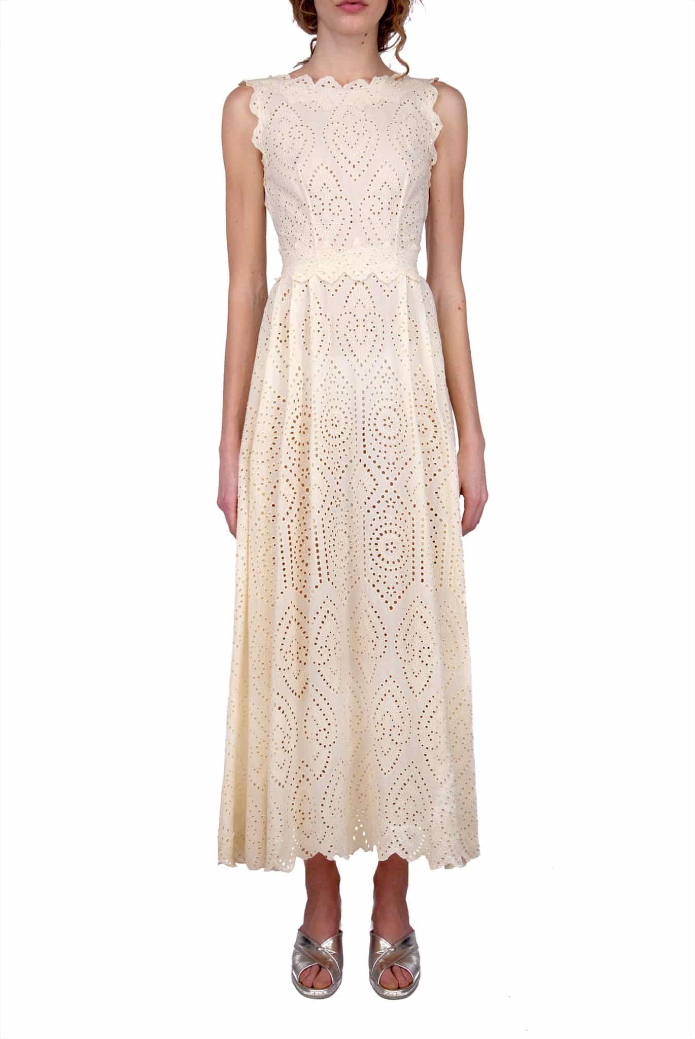 Luisa Beccaria | Broderie-Cotton Light Yellow Eyelet Dress