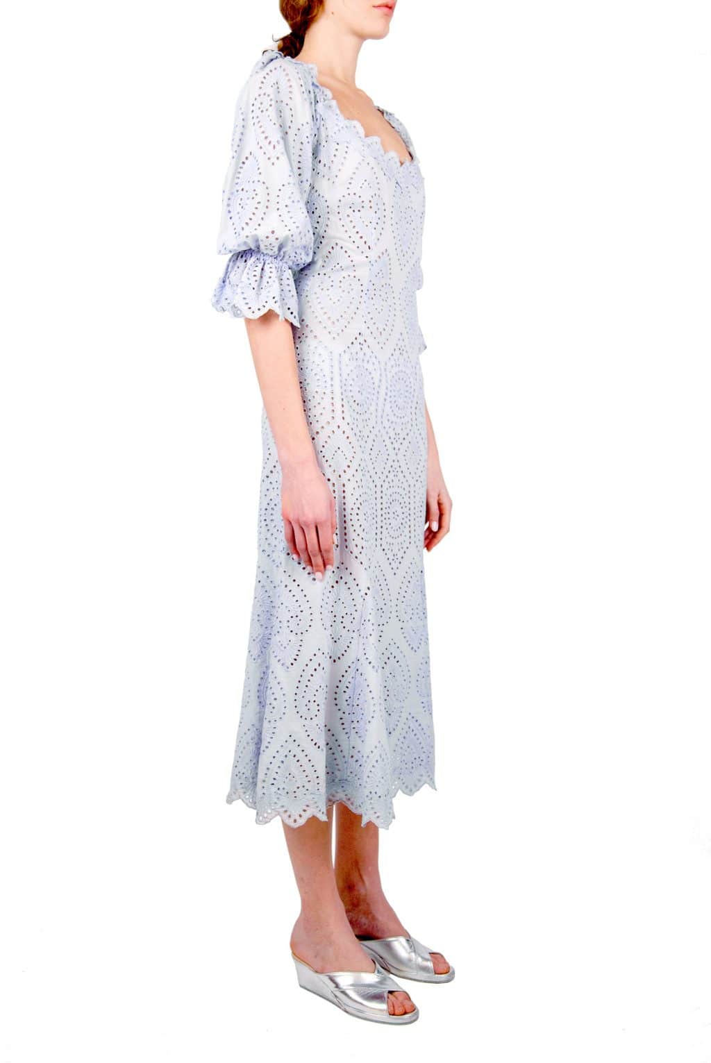Luisa Beccaria | Bell Sleeves Broderie-Cotton Liliac Eyelet Dress