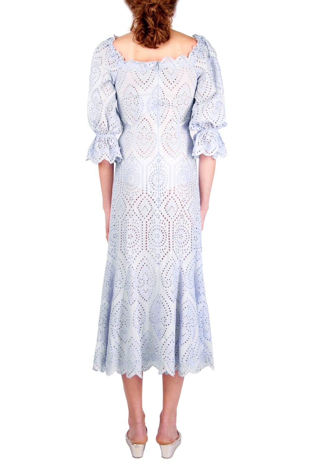Luisa Beccaria | Bell Sleeves Broderie-Cotton Liliac Eyelet Dress