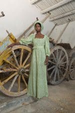 Bell Sleeves Broderie-Cotton Green Eyelet Dress