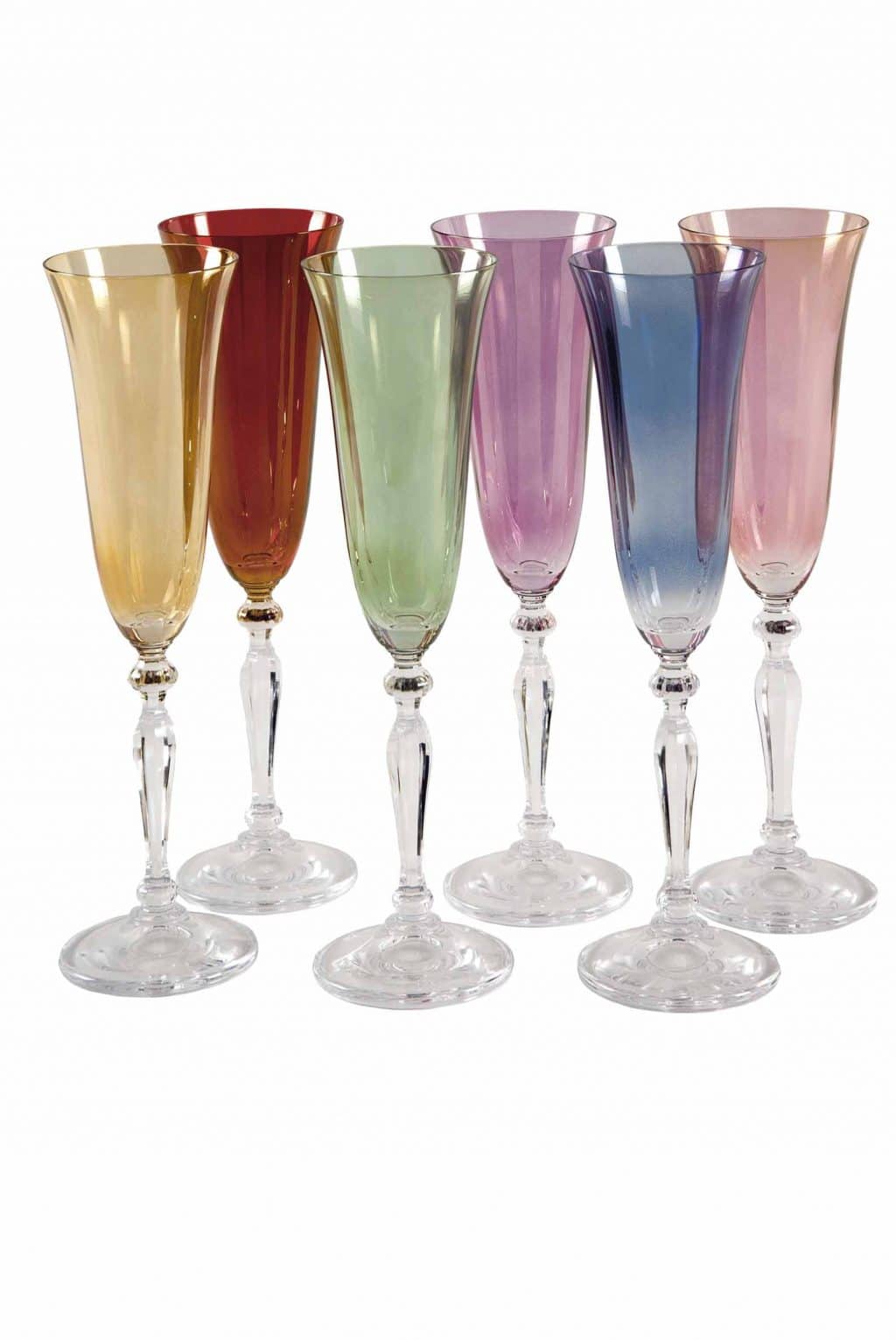 Six Set of 6 Multicolor Champagne Flutes Griffe Montenapoleone by Vetrerie  di Empoli