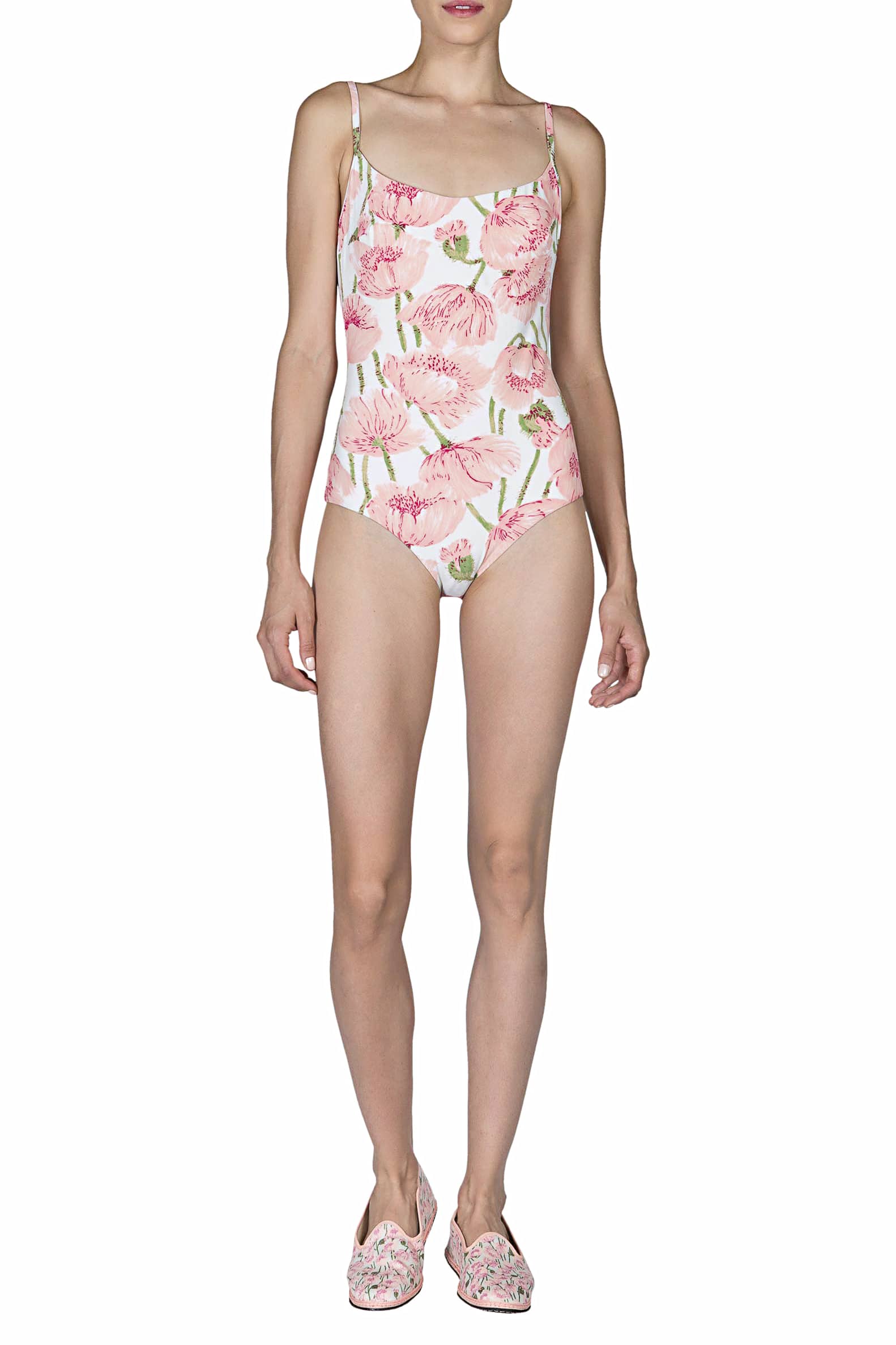 Luisa Beccaria  One-piece Swimsuit Pink Poppies Double Face