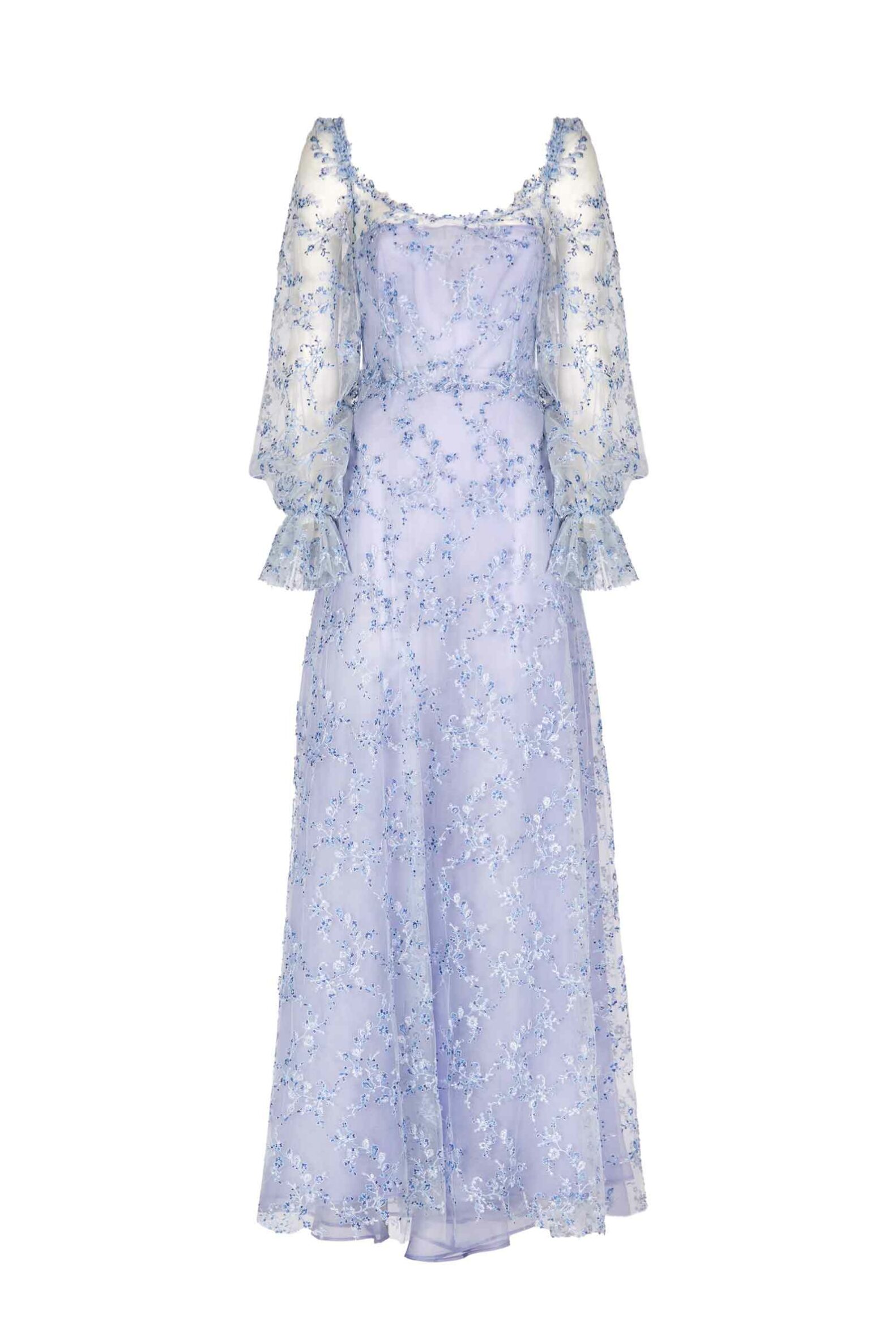 Blue Tulle Evening Dress With Embroidery - 42