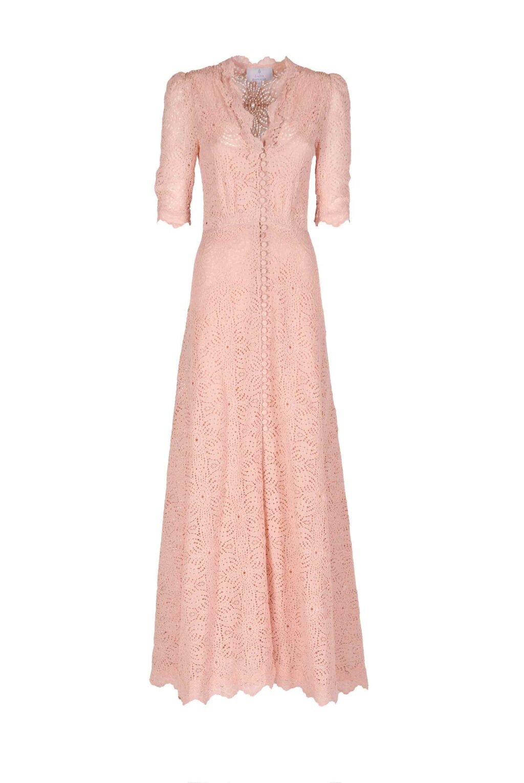 Luisa Beccaria Dusty Pink Lace Maxi Dress