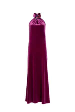 Velvet Halter Neck Dress With A Rose Detail