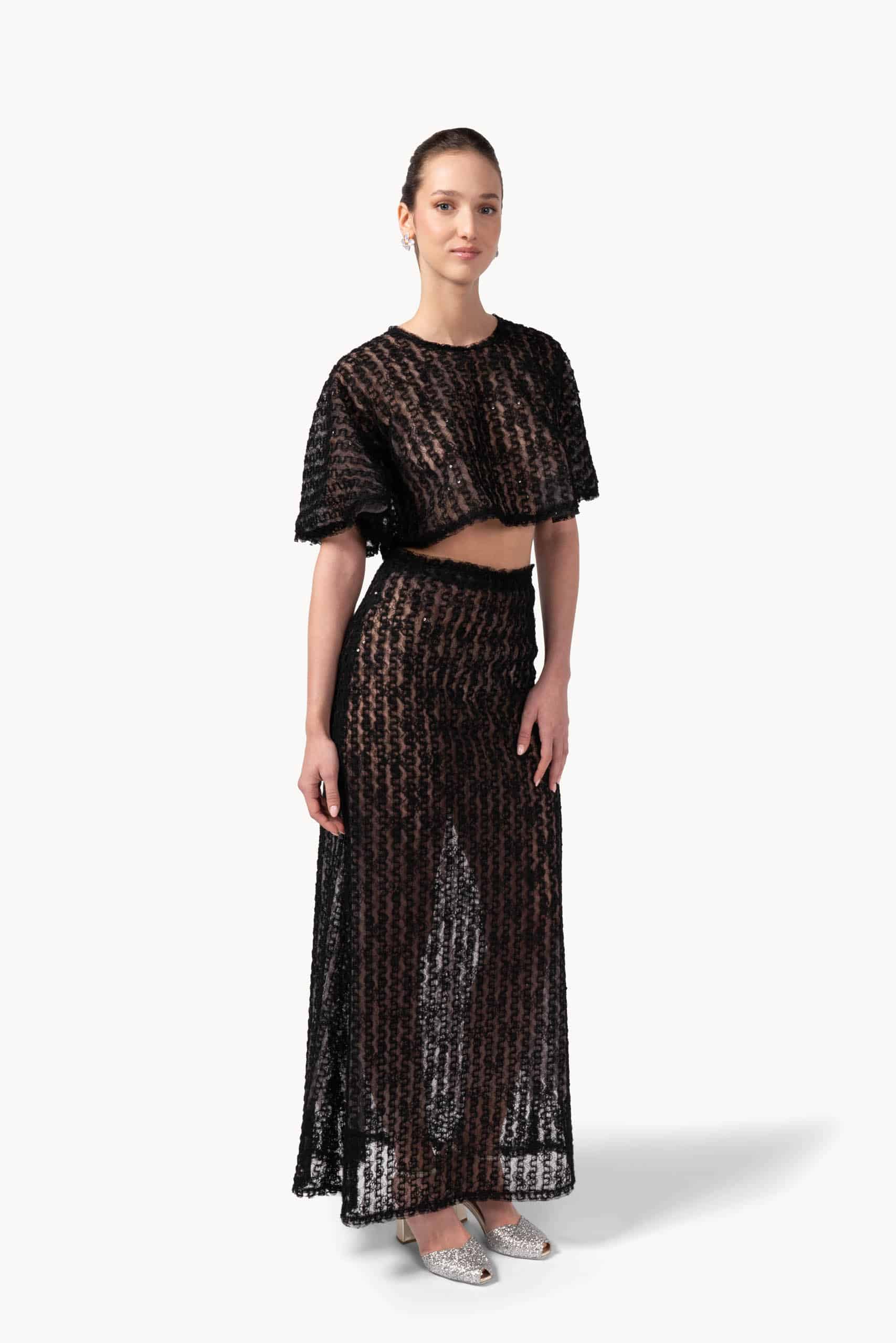 Embroidered Organza & Tulle Skirt With Sequins - Image 3