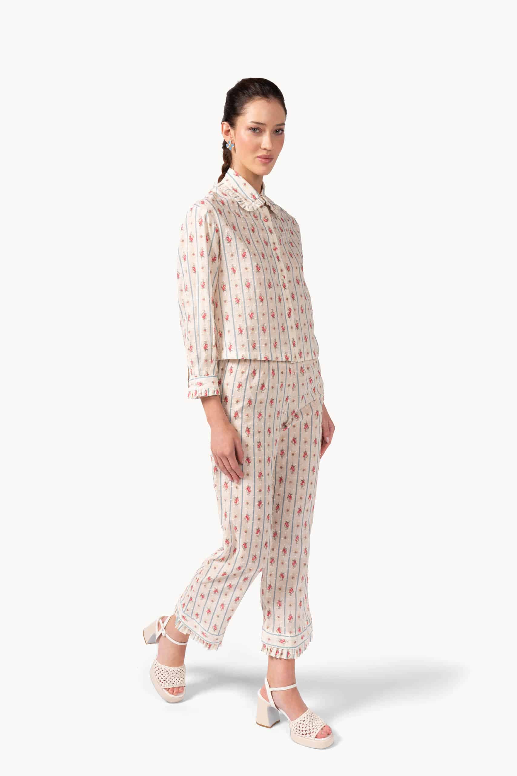 Floral And Striped Cotton Plumetis Pants - Image 3